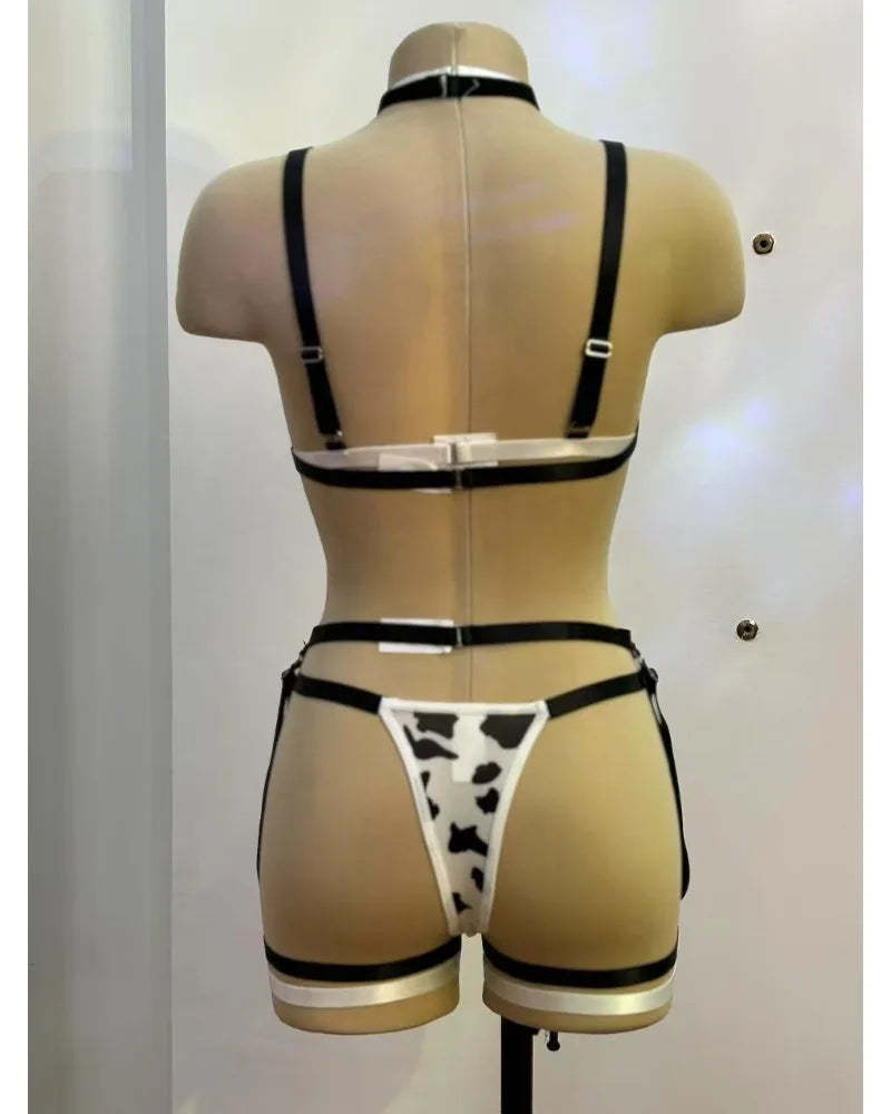 Toucheart Sexy Lingerie Suit Spotted Sexy Neck Halter Pure Sensual Uniform Lingerie Split Set Women's Sexy Halter Underwear Suit