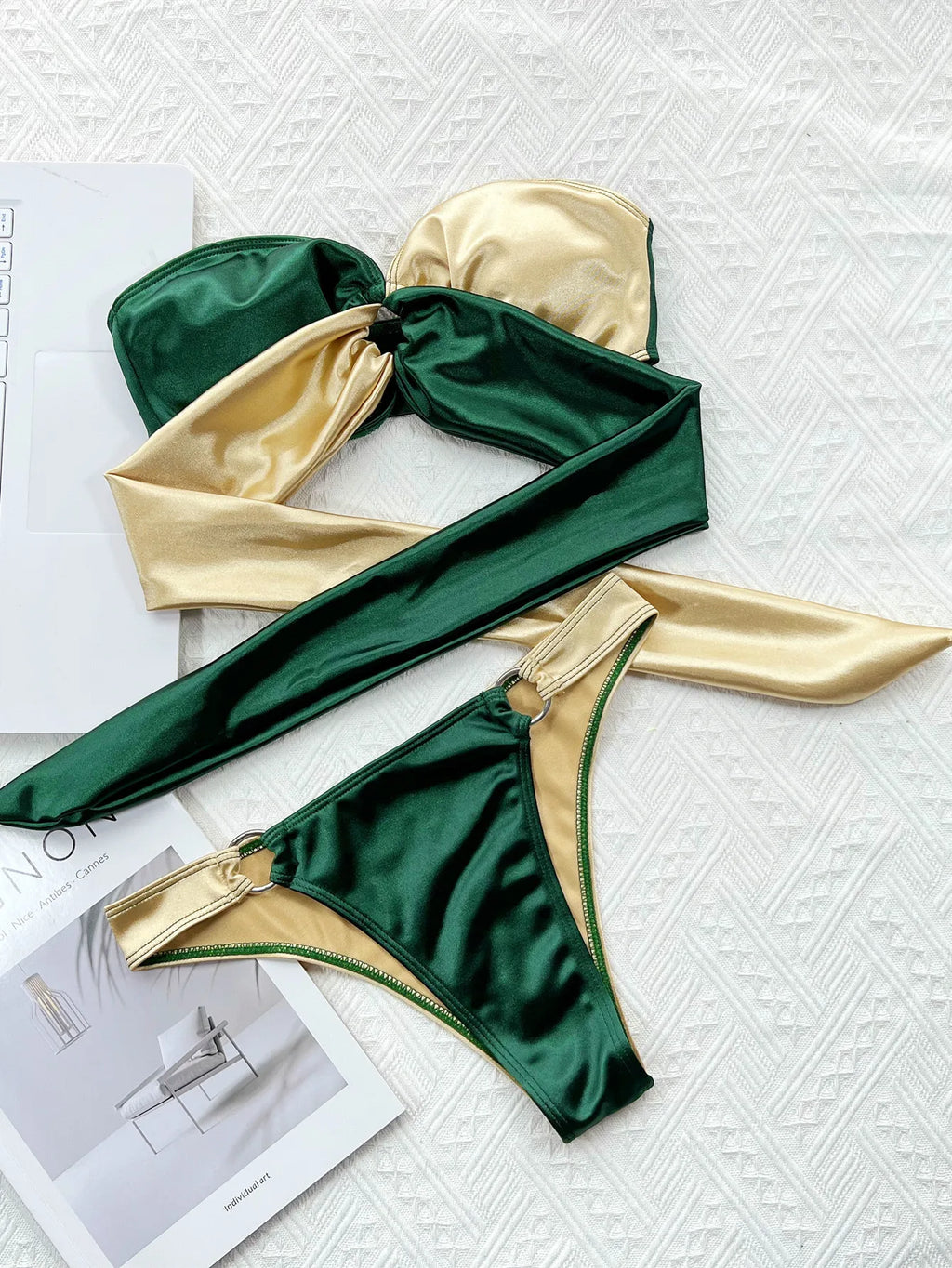 2026 New Sexy Bikini Bandeau Women Push Up Block Color Swimwear Swimsuit Bikinis Set Bathing Suit Bikini Female Metal Ring Decor