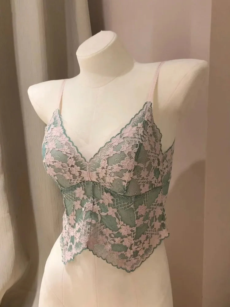 Sexy French Lace Halter Bra Summer Bralette Small Bust Wrinkle-Free Adjustable Straps Beauty Back Vest Wirefree Comfort Bra Set