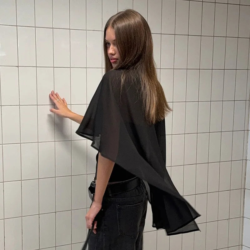 FDYOUI Woman Black Corset with Cover-ups 2-piece Sets Chic Sexy Hollow Out Evening Party Tops Female Blouses Shirts High Street