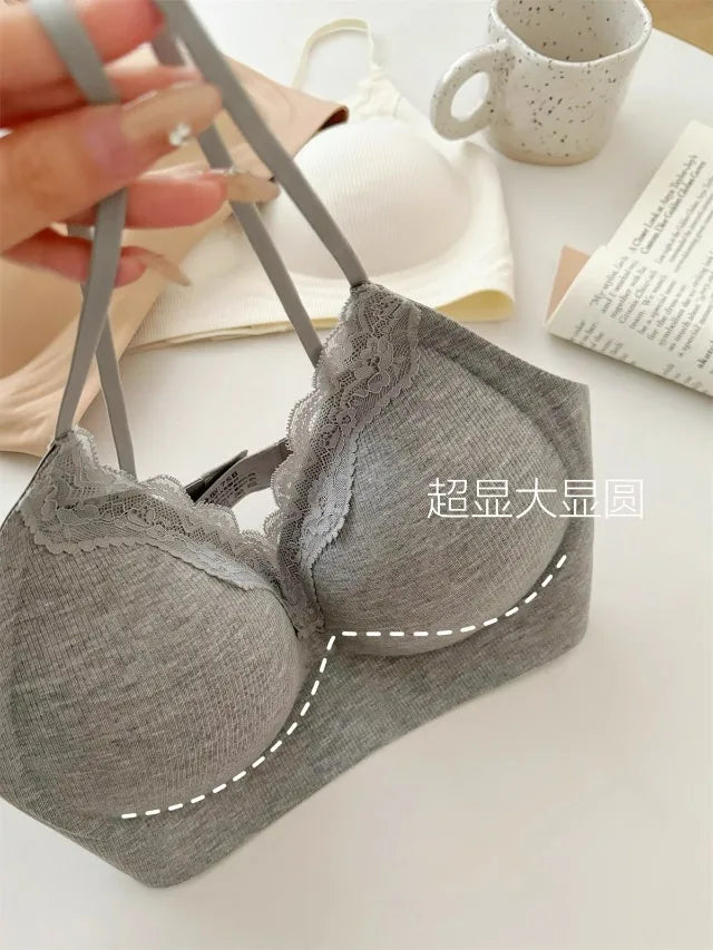 Comic Chest Bra No Underwire European Thin Straps Summer Women Lace Gathering Push Up Seamless Bras Japanese Style Natural Look