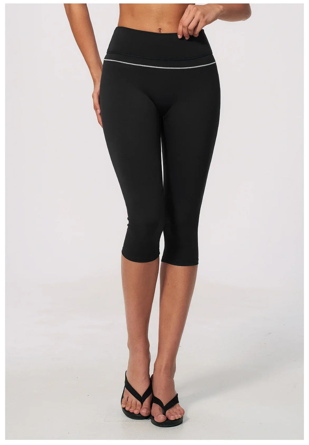 Hip Lifting Midi Length Yoga Pants Women Contrast Color Gym Sports High Waist Capri Trousers Breathable Fitness Running Leggings