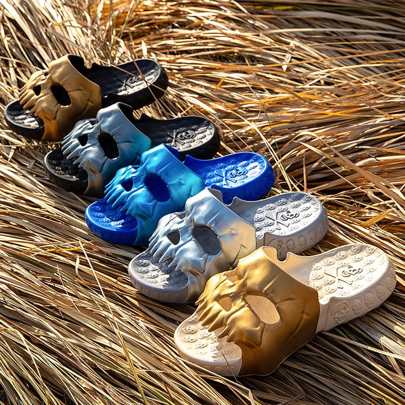 New Personalized Skull Design Men Slippers 2024 Summer Outdoor Fun Slides Thick Bottom of Beach Non-slip Leisure Women Sandals