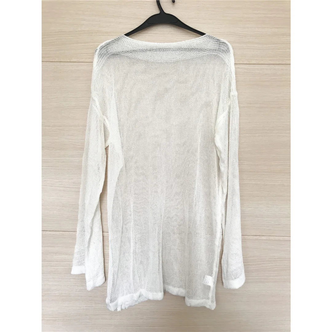 Sexy Long Sleeve See Through Top  Mesh Sheer Tunic Beach Cover Up Cover-ups Beach Dress Beach Wear Beachwear Female Women V3557