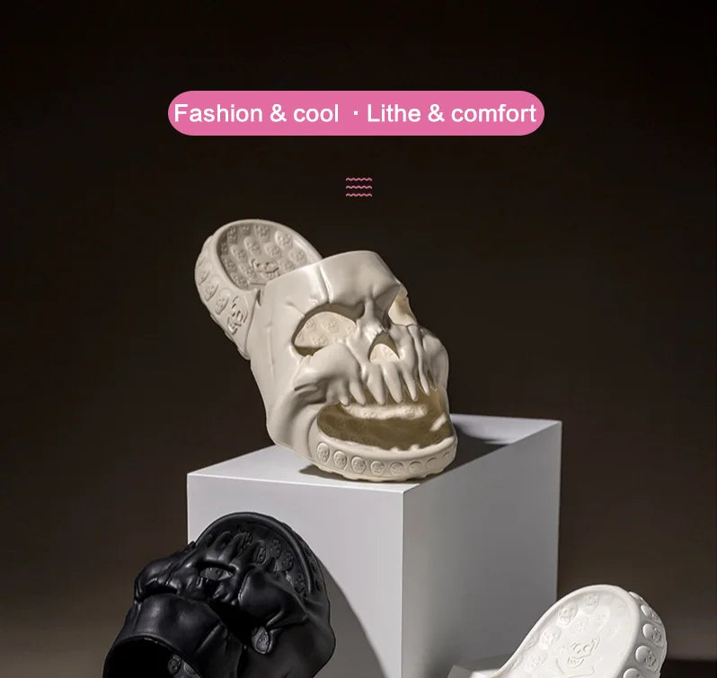 New Personalized Skull Design Men Slippers 2024 Summer Outdoor Fun Slides Thick Bottom of Beach Non-slip Leisure Women Sandals