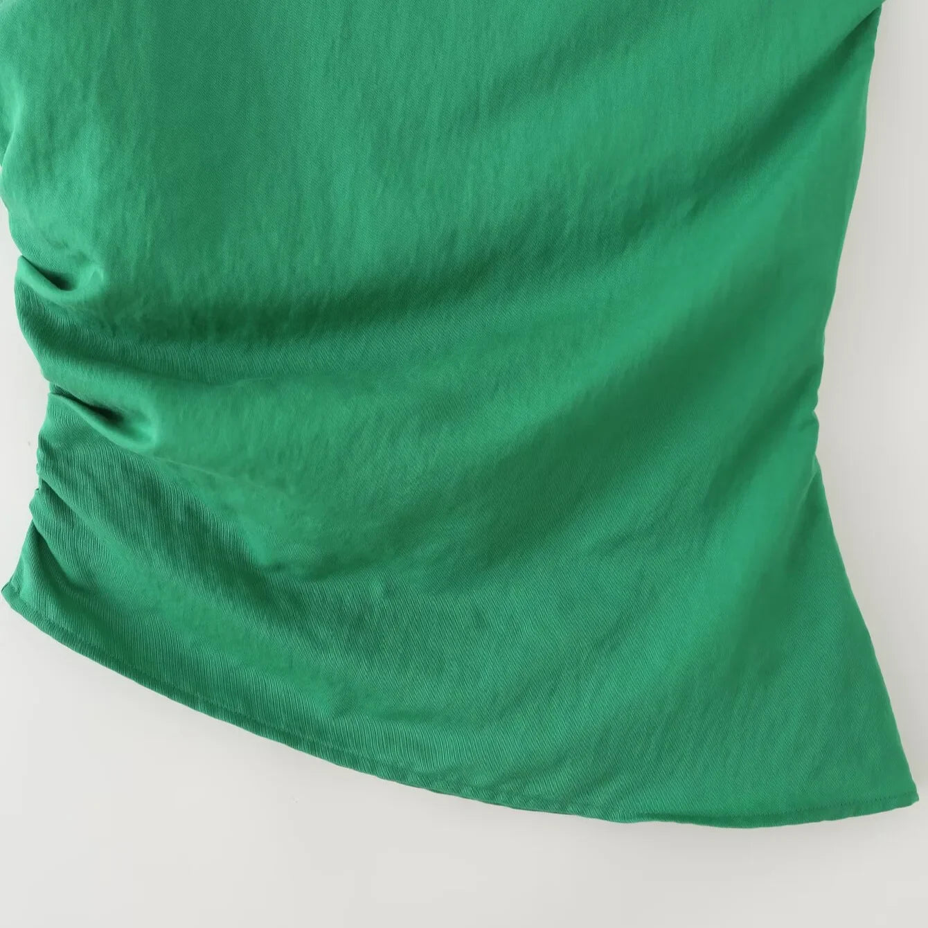 Women's Casual Slim-fit Top Ruched Design Green Ruched Sleeveless Top For Women One Shoulder Slim Fit Casual Summer Blouse 4WHE