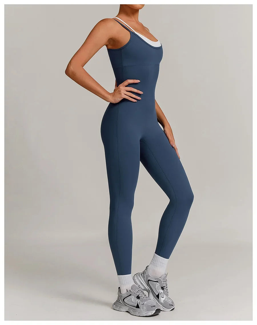 Yoga Jumpsuit Fake two color contrast halter sport jumps Women Push Up Gym Fitness Overalls Sport Outfit Sportswear Clothes 8843