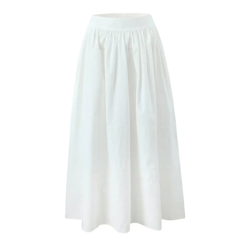 Summer Women White Cotton Dress Set 2025 Top+skirt 2 Pcs Outfit Ruffles Button Slim Top A-line Maxi Skirt Beach Casual Dress