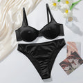 2pcs Luxury Satin Lingerie Set for Women 3/4 Cup High Gloss Silk-like Bra Panty Set Sexy Black Brassiere Underwear MR2938