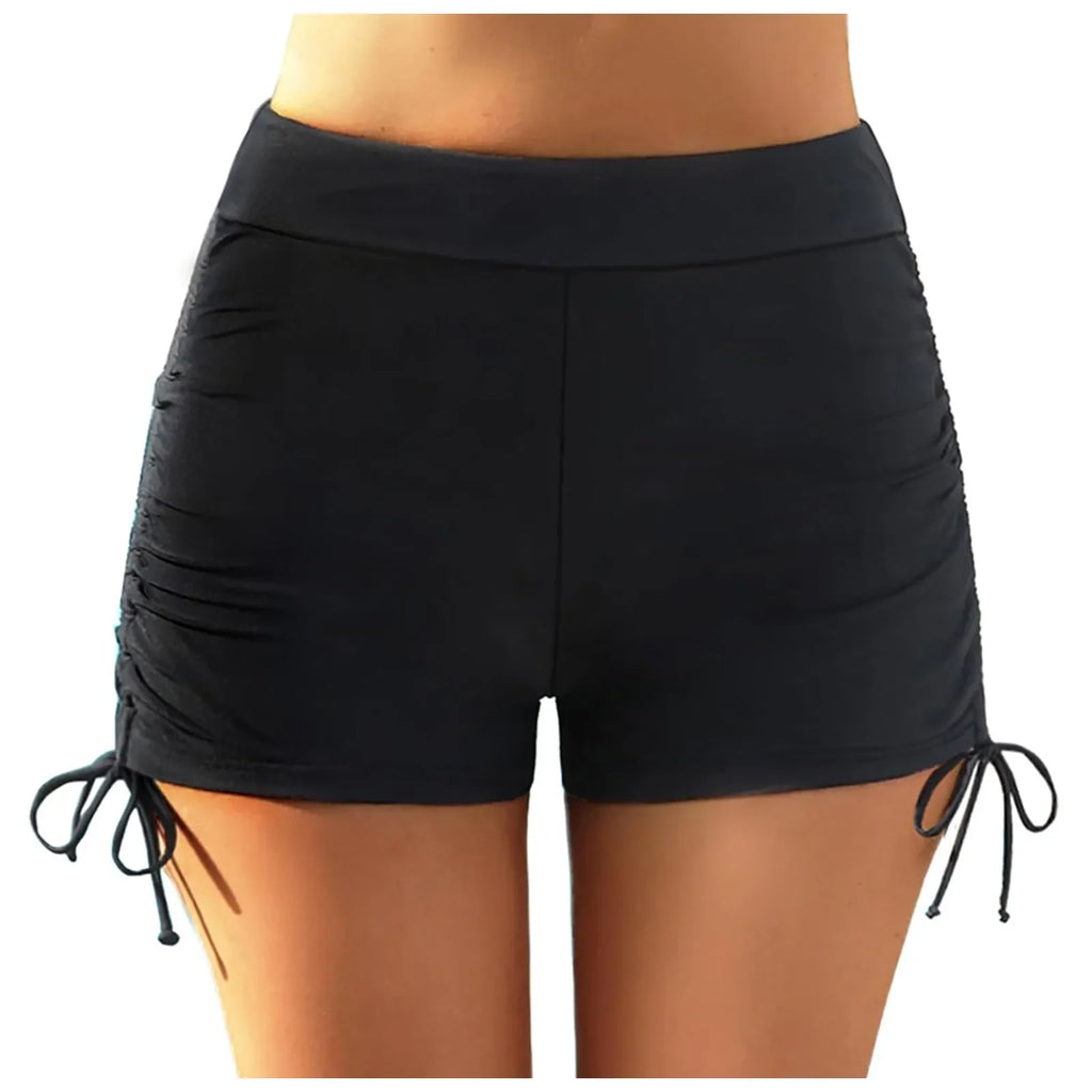 Beach Bathing Suit Women High Waist Bikini Bottoms Swim Briefs Drawstring Beach Shorts Solid Leopard Bikini Ruched Swim Bottoms