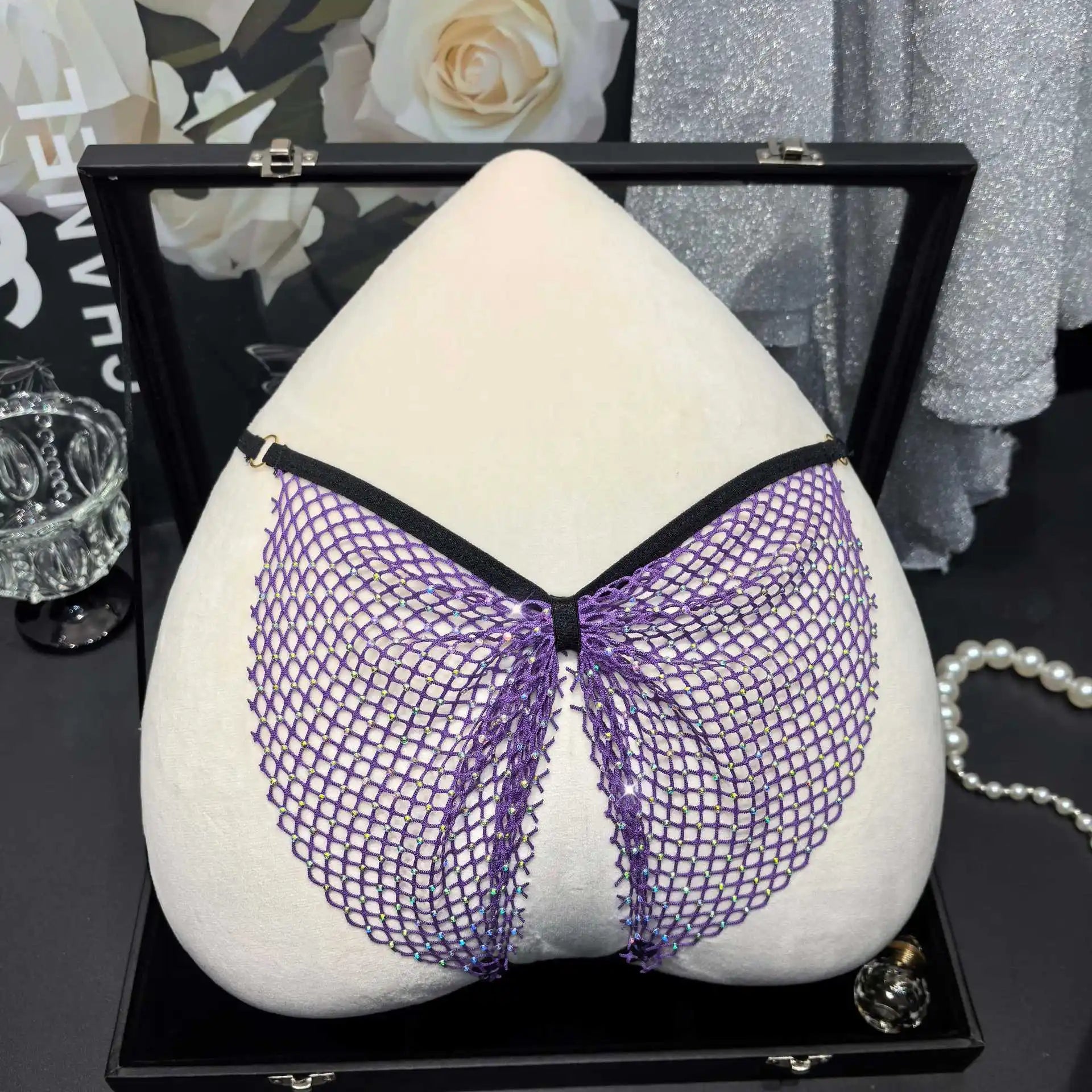 Rhinestone Sex Underwear Fishnet Crotchless Open T Pants Couple Panties Lace Women G String Hot Erotic Briefs Thong Intimates
