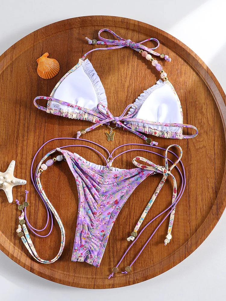 Miyouj Triangle Bikini New Two Piece Suit Solid Color Beachwear 2026 Bikini Women's Swimsuits Sexy Bathsuit Micro Thong Swimwear