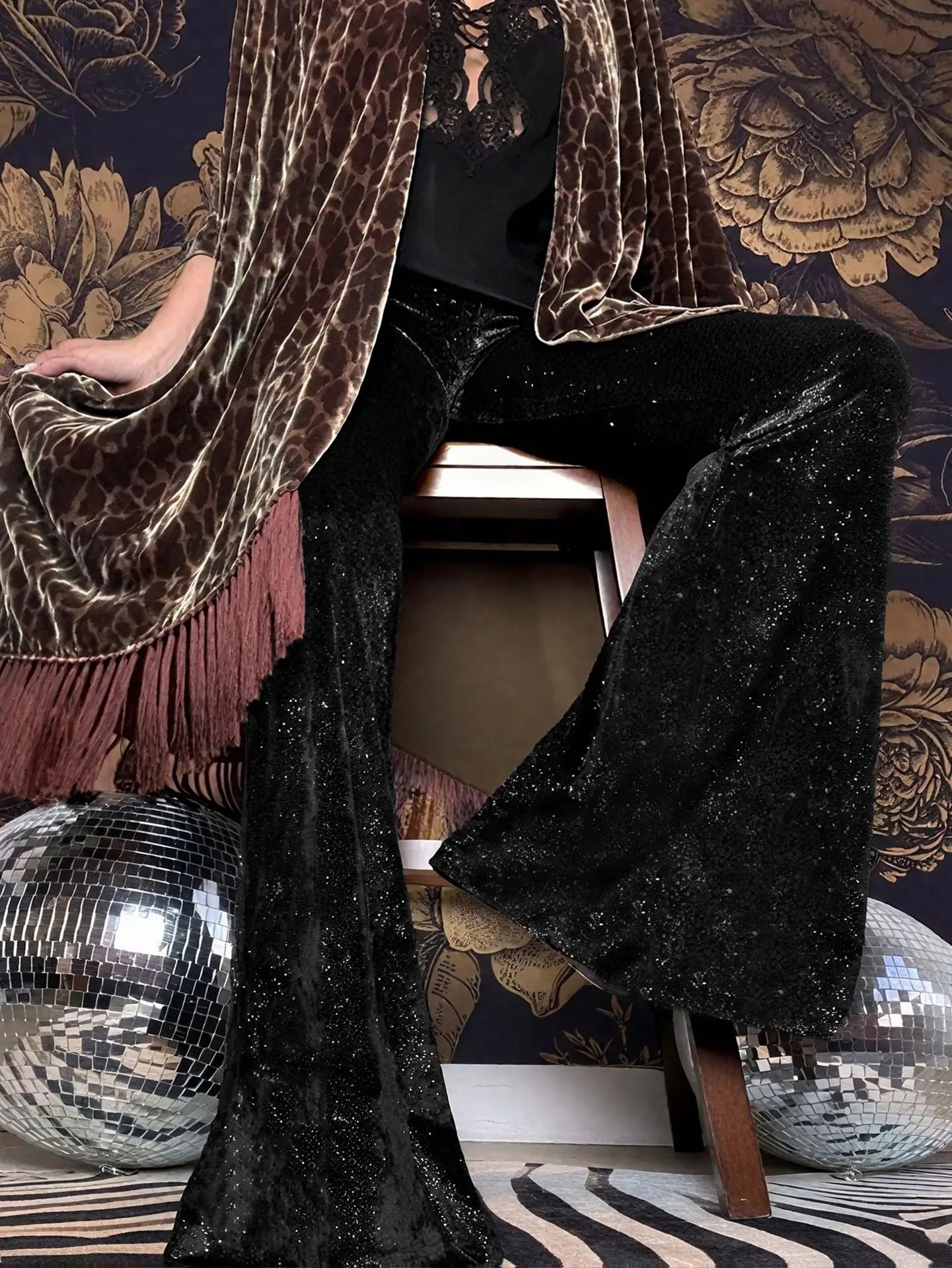 new European and American high-waisted slim shiny silver drape gold velvet bell-bottom casual pants