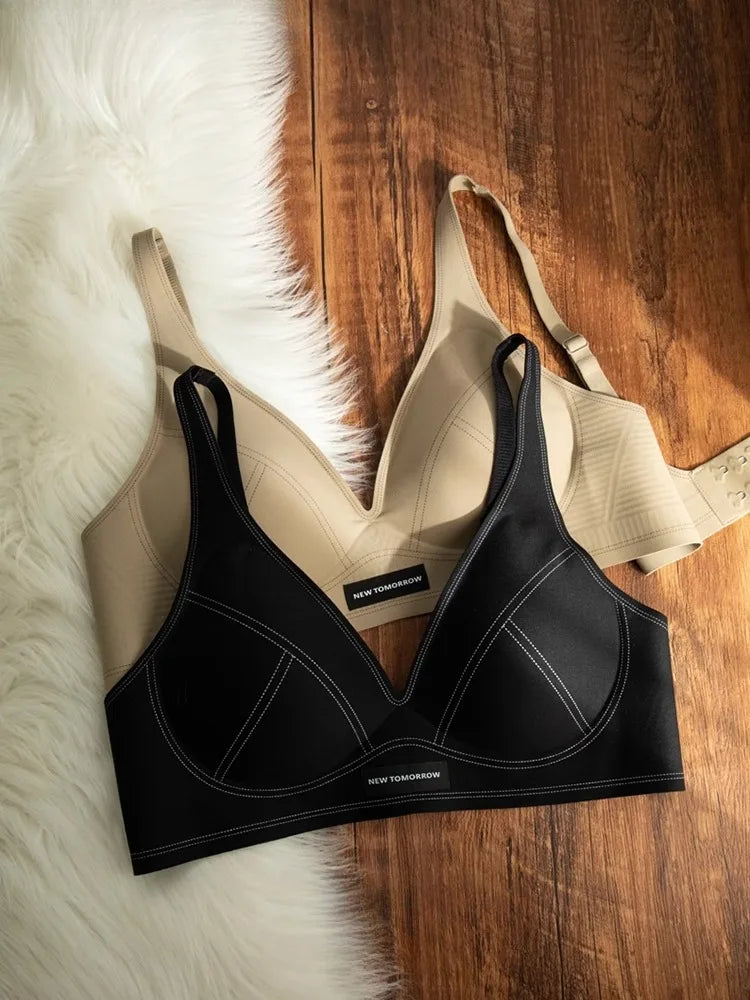 MOYISU Lingerie Women's Summer Traceless Small Bra Pull Together No Underwire Jelly Bar Soft Support Tuck Back Bra Cover ABC Cup