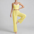 Women's Yoga Sets Yellow Patchwork Slimming Sports Tank Top Summer Gym Training Suit High Waist Wide Leg Pants Fitness Outfits