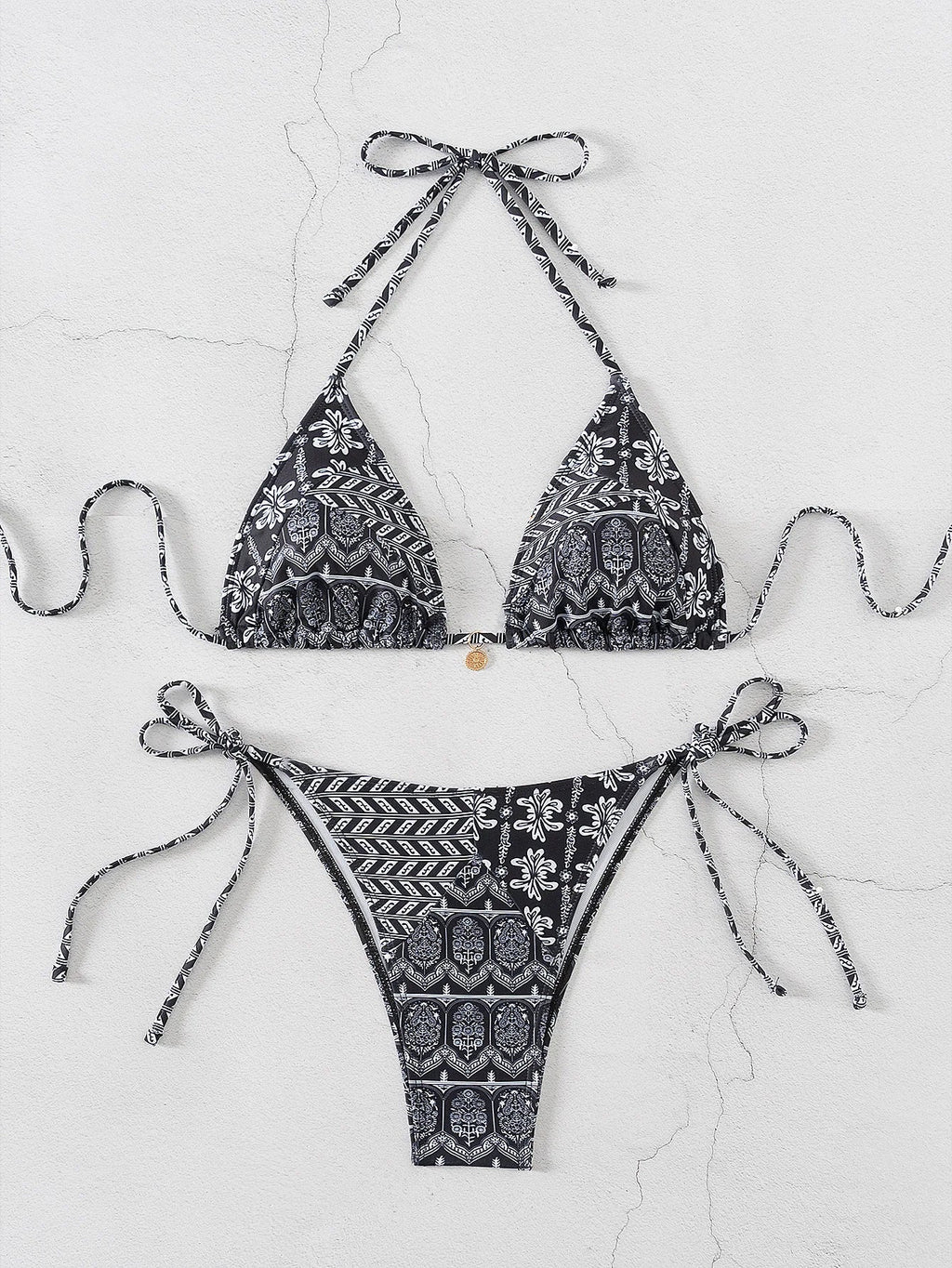 Blue Floral Print 2 Piece Micro Bikini Set for Women 2025 New Push Up Bra Thong Swimsuit Beach Bathing Suit Holiday Swimwear