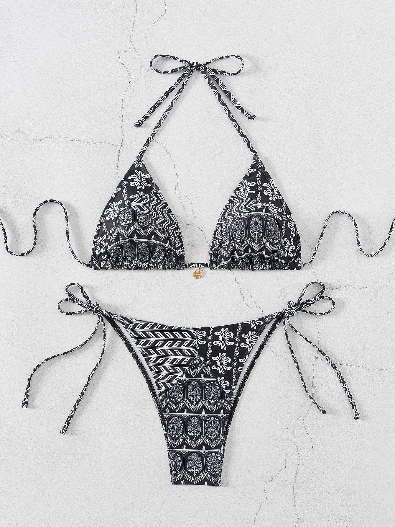 Blue Floral Print 2 Piece Micro Bikini Set for Women 2025 New Push Up Bra Thong Swimsuit Beach Bathing Suit Holiday Swimwear