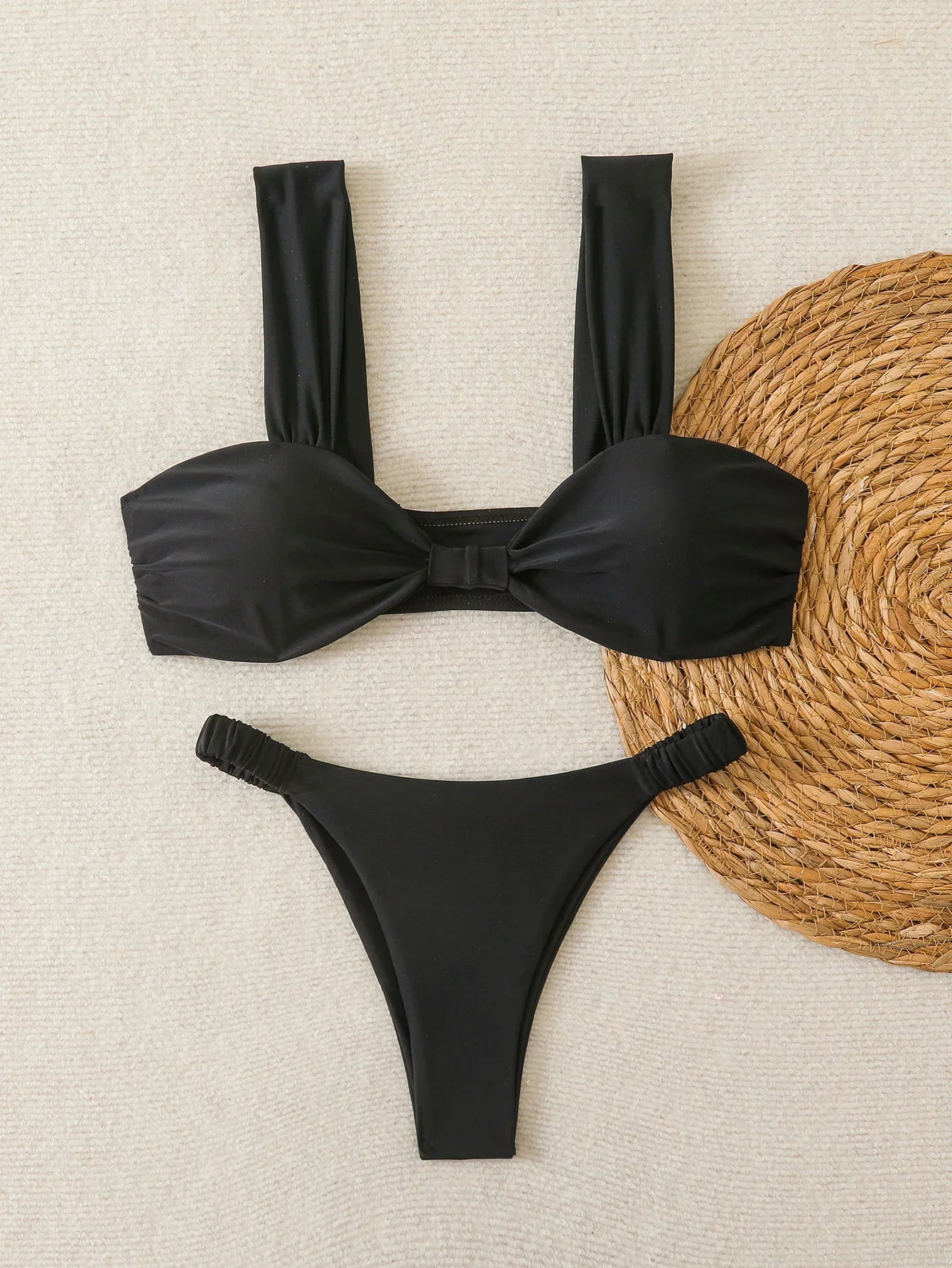 Strappy Bandeau Thong Bikinis 2026 Women Sexy Swimsuit Solid Brazilian Swimwear Female Bathers Bathing Swimming Swim Suit