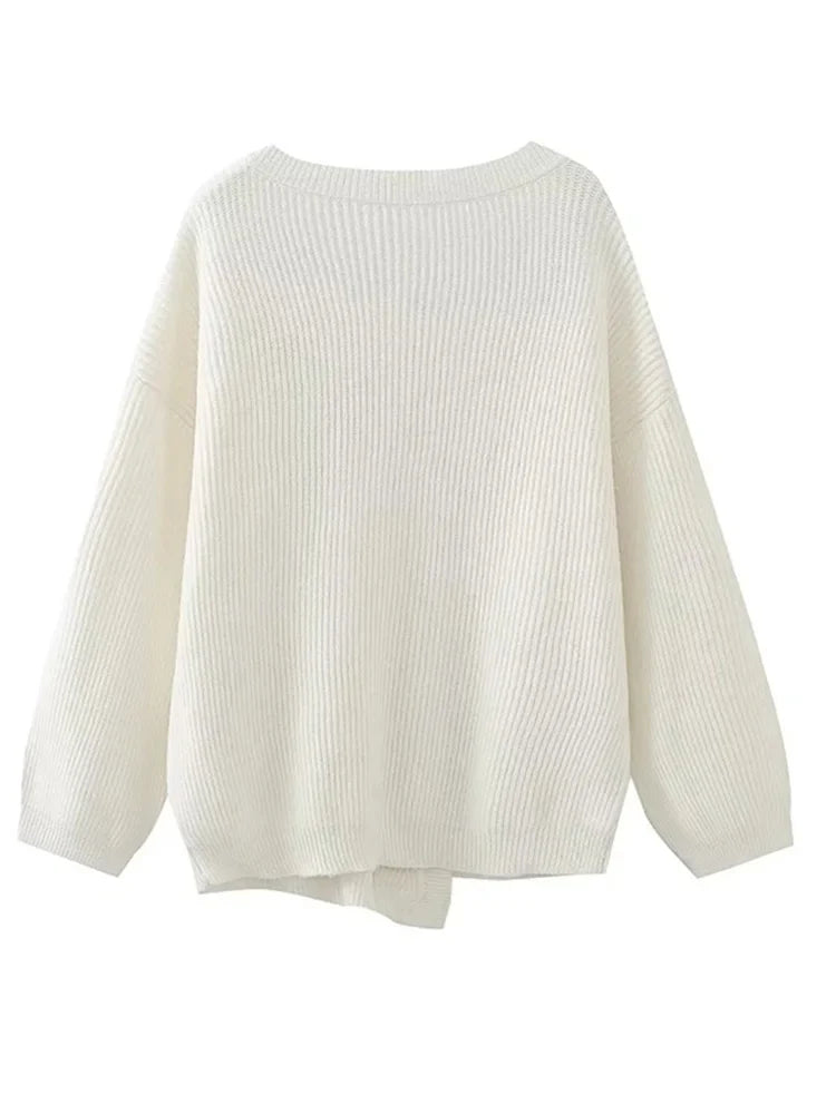 Foridol V-neck Oversize Beige Autumn Winter Women Knitted Long Sleeves Cozy Femme Casual Cardigans Sueter Mujer Loose Sweater