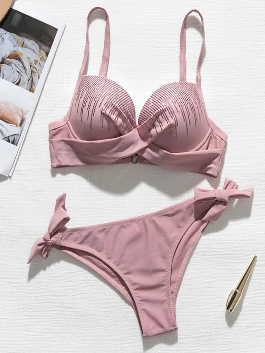 Shiny Sequins Diamond Push Up Bikini 2026 Female Swimsuit Women Swimwear Two Pieces Bikini Set Bra Cup Bathing Suit Swim Lady