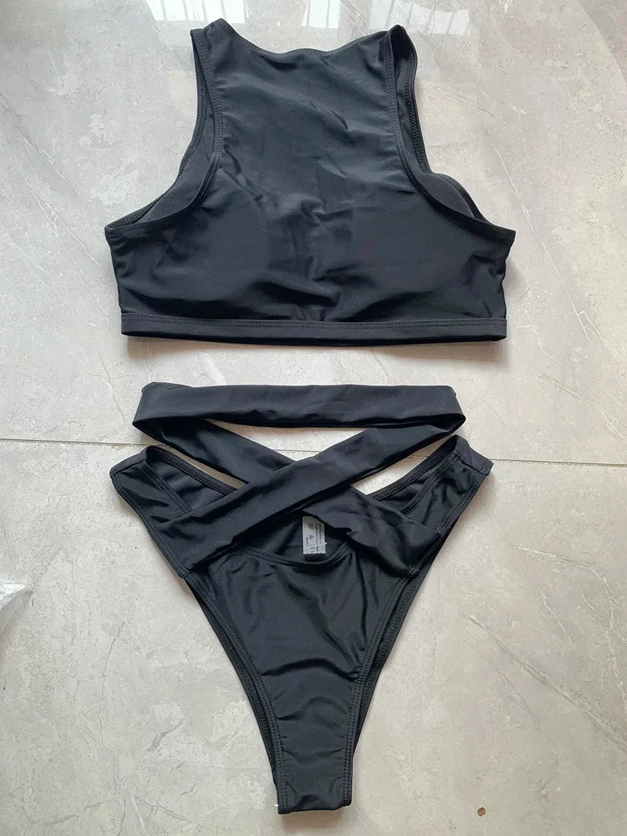 Sexy Mesh Sheer Hollow Out Bikini Female Swimsuit Women Swimwear Two-pieces Bikini Set See Through Bather Bathing Suit Swim Lady