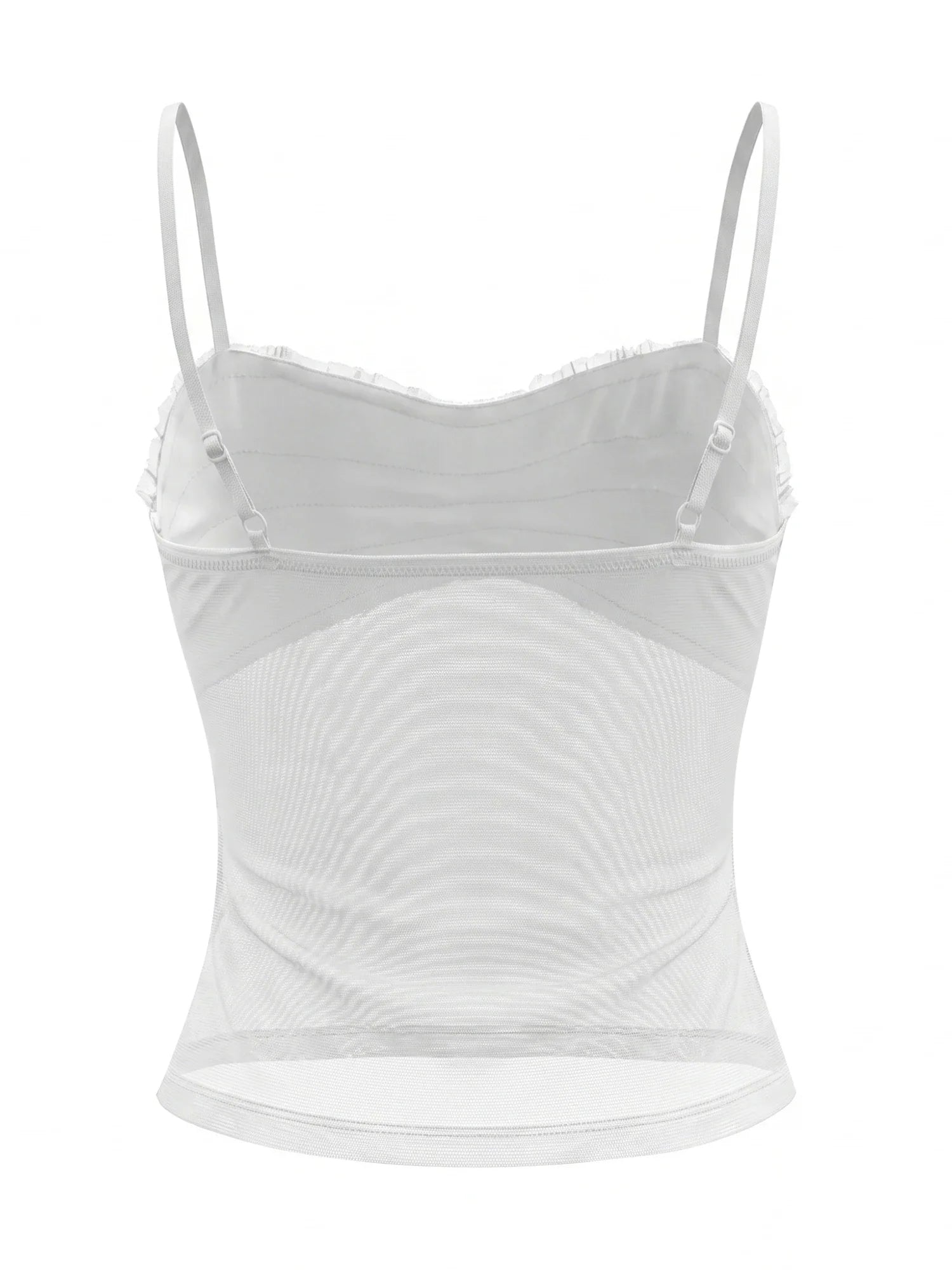 Women's Solid Color See Through Tank Tops Summer Fashionable Sleeveless Mesh Patchwork Slim Fit Camisole