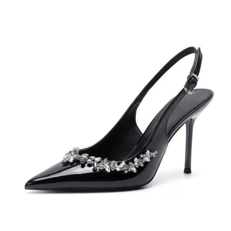 Women Fashion Heels  Summer New Rhinestone Buckle Strap Luxury High Heels Women Pointe Sexy Party Slim Heel Stripper Heels