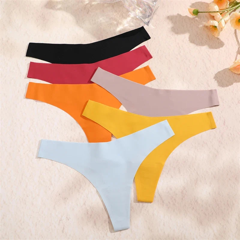 8PCS/Set Seamless Ice Silk Panties Women V-Waist Underwear Sexy Sports Briefs Panties Female Soft Ultra-thin Lingerie G-string