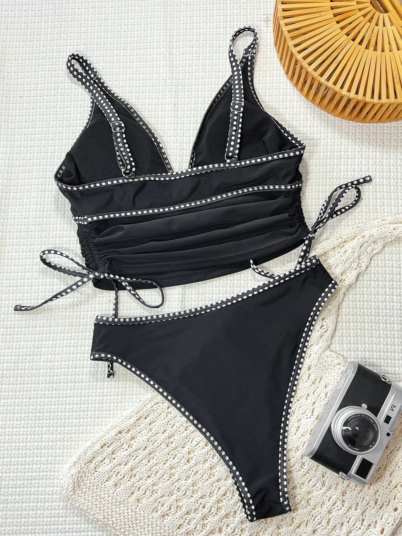 DEKA Black Tankini Set 2026 Swimwear Women V Neck Tank Top Drawstring Side High Waist Shorts Two Piece Swimsuit