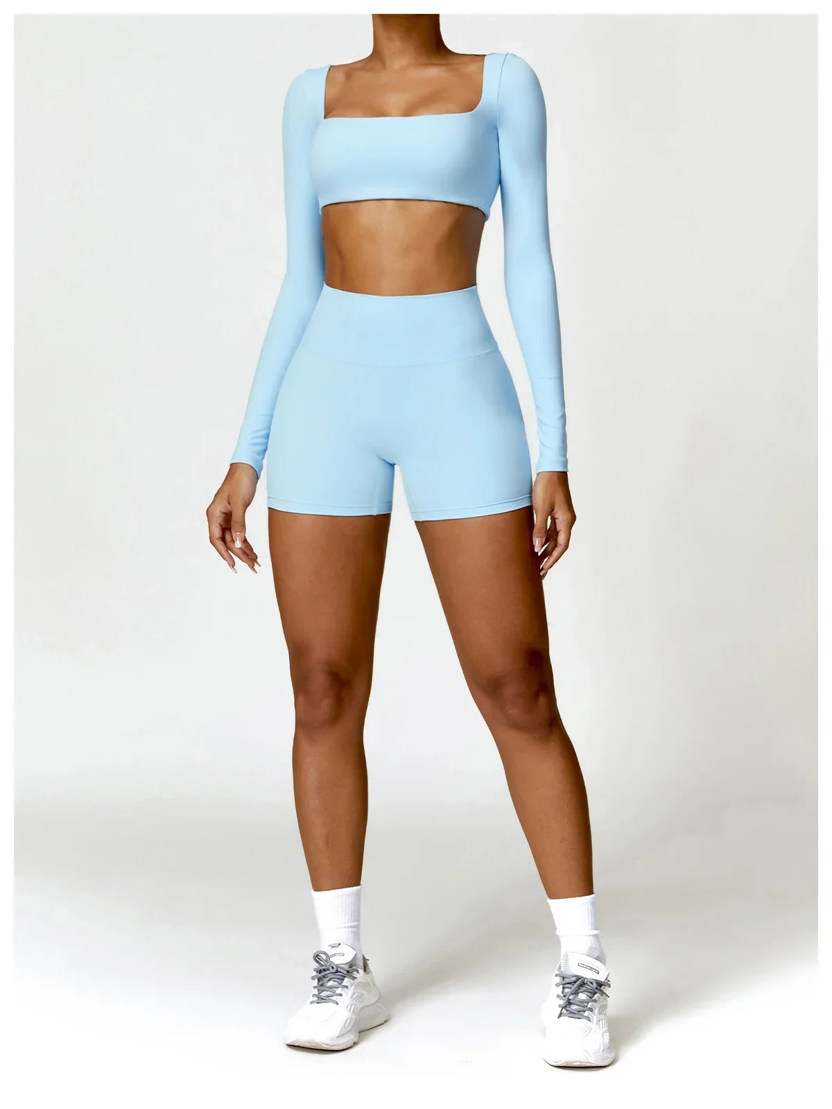 Hearuisavy Summer Casual Quick Dry Sportswear Women Square Neck Gym Top Women Fitness Sports Crop Top Long Sleeve Yoga Clothing