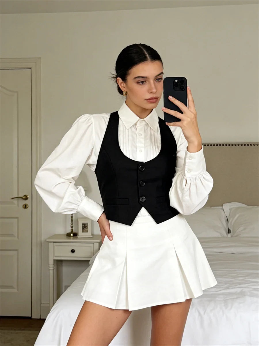 Women Waistcoat  Vintage Sleeveless V Neck Button Down Vest Blazer Fashion Top