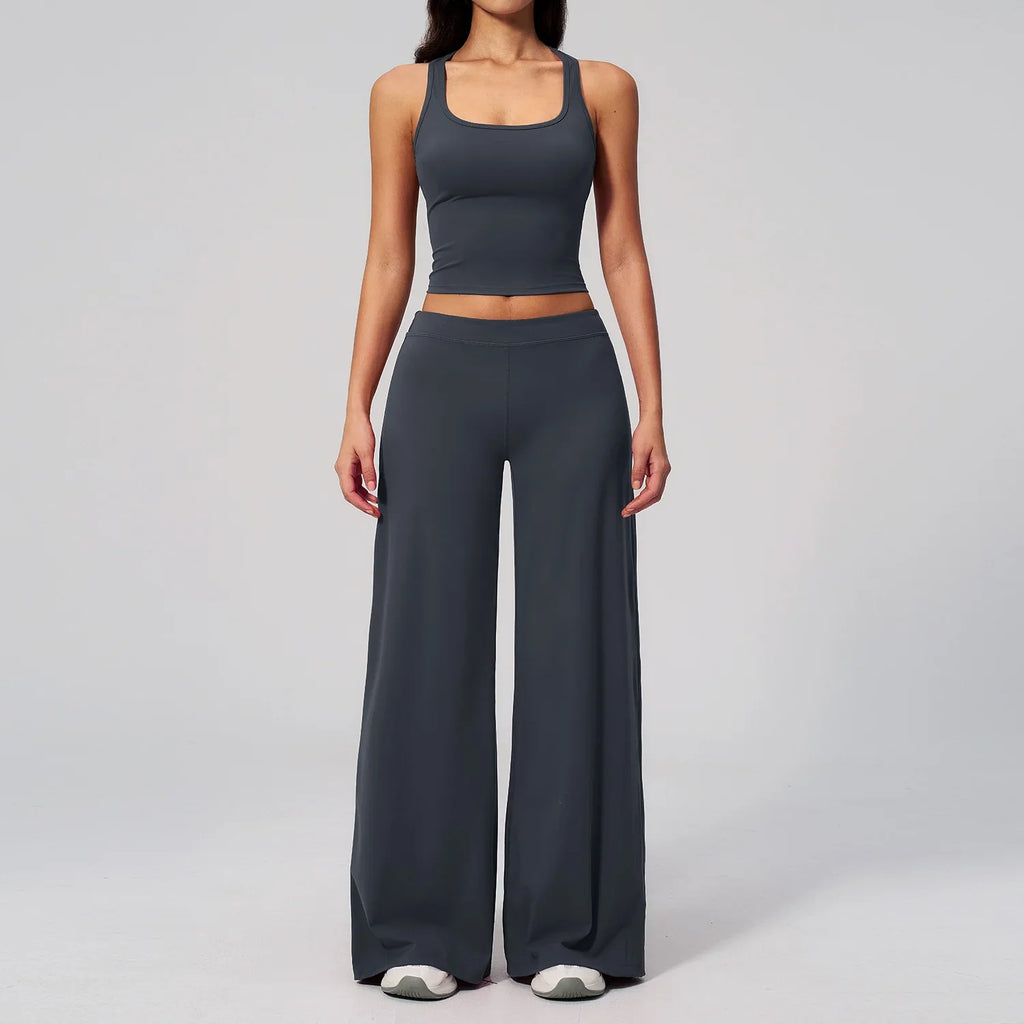 Women's Summer Two Piece Yoga Sets Slimming Sports Tank Top Lifted Buttocks High Waist Flare Pants Gym Fitness Suits Tracksuit