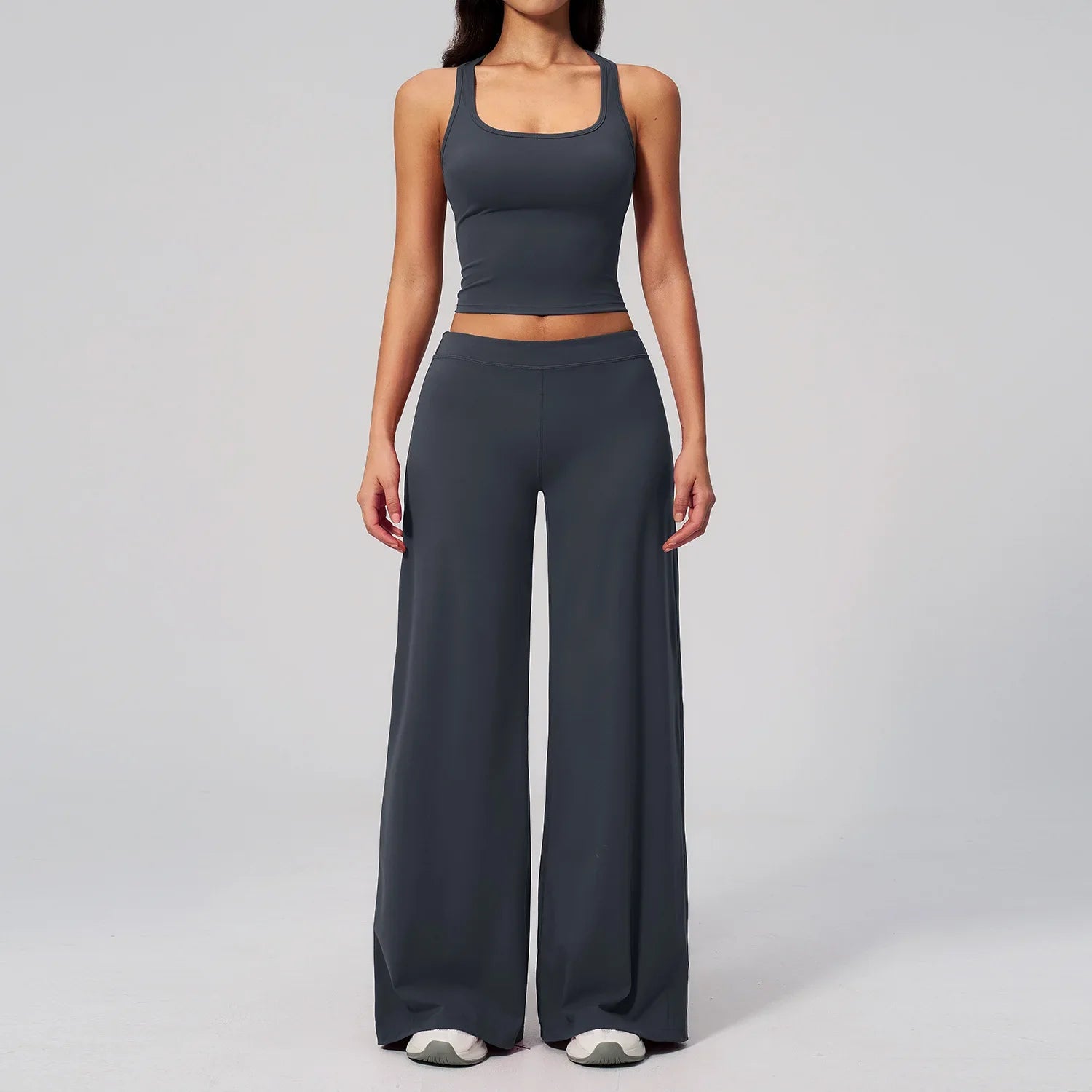 Women's Summer Two Piece Yoga Sets Slimming Sports Tank Top Lifted Buttocks High Waist Flare Pants Gym Fitness Suits Tracksuit