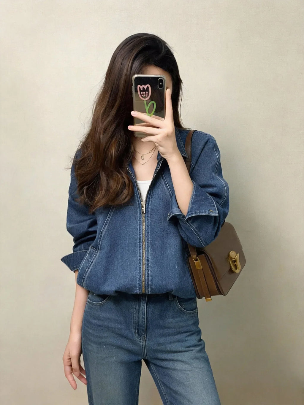 Spring denim shirt petite short denim lapel jacket