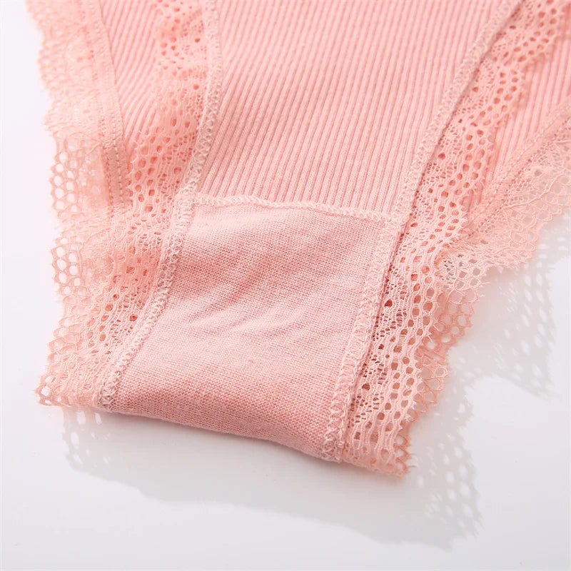 3PCS Women‘s Cotton Lace Panties Low Waist Briefs Comfortable Underwear Ladies Solid Color Underpants Girls Breathable Panty New