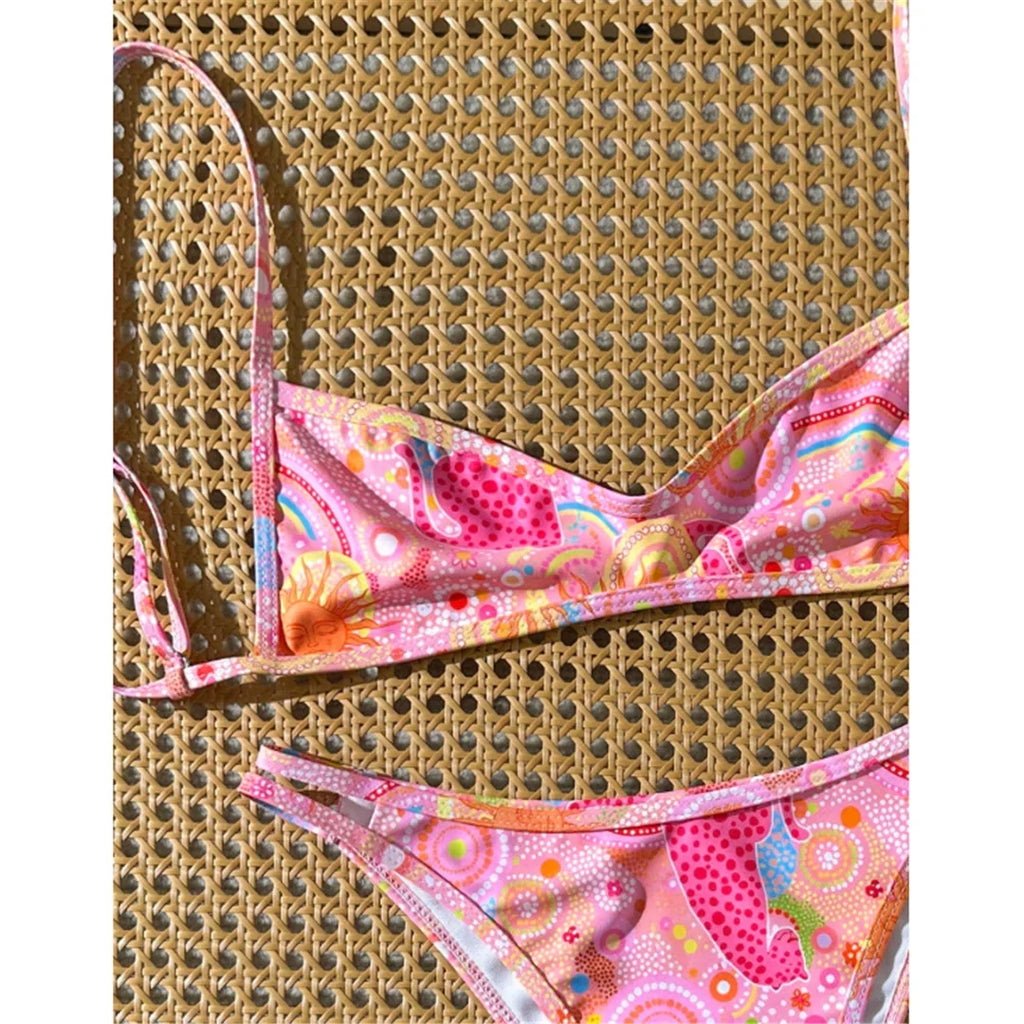 S - XL Printed Brazilian Bikini Women Swimwear Female Swimsuit Two-pieces Bikini set High Leg Cut Bather Bathing Suit Swim V8179