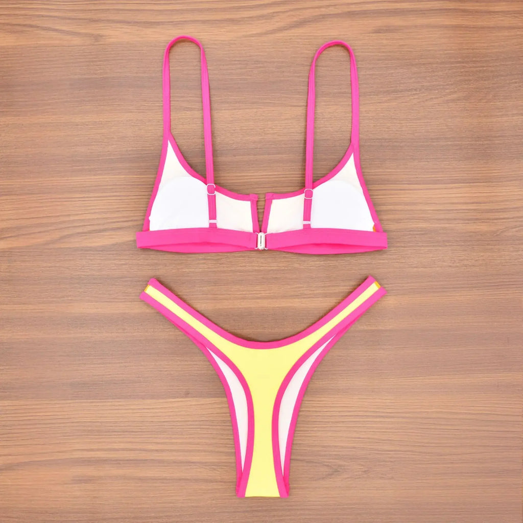 Splicing V Shaped Micro Thong Bikini Women Swimsuit Female Swimwear Two Pieces Bikini Set Push Up Bathing Suit Swim Beachwear
