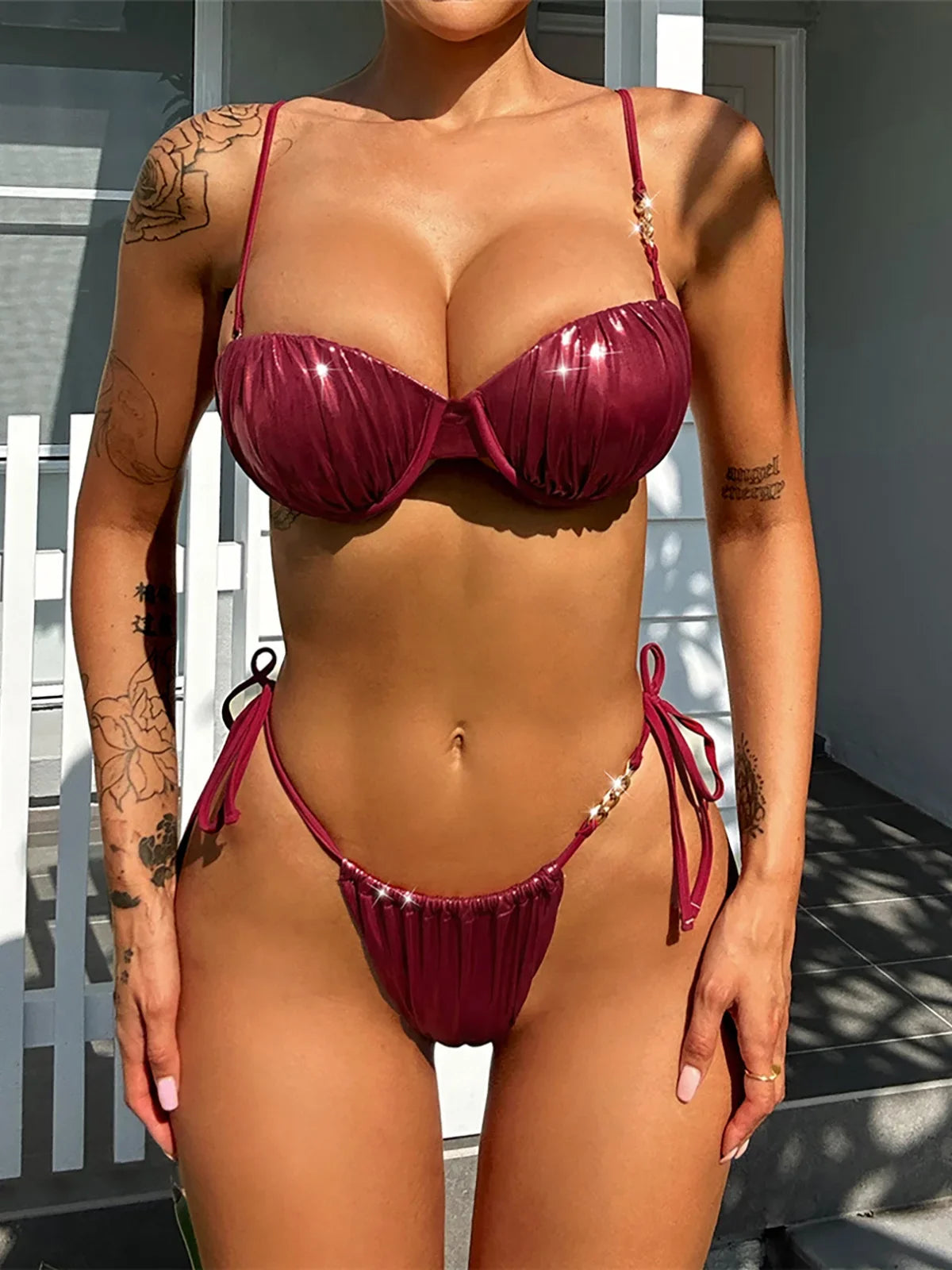 PU Faux Leather Underwired With Bra Cup Bikini Women Swimwear Female Swimsuit Two-Pieces Bikini Set Bather Bathing Suit V5221