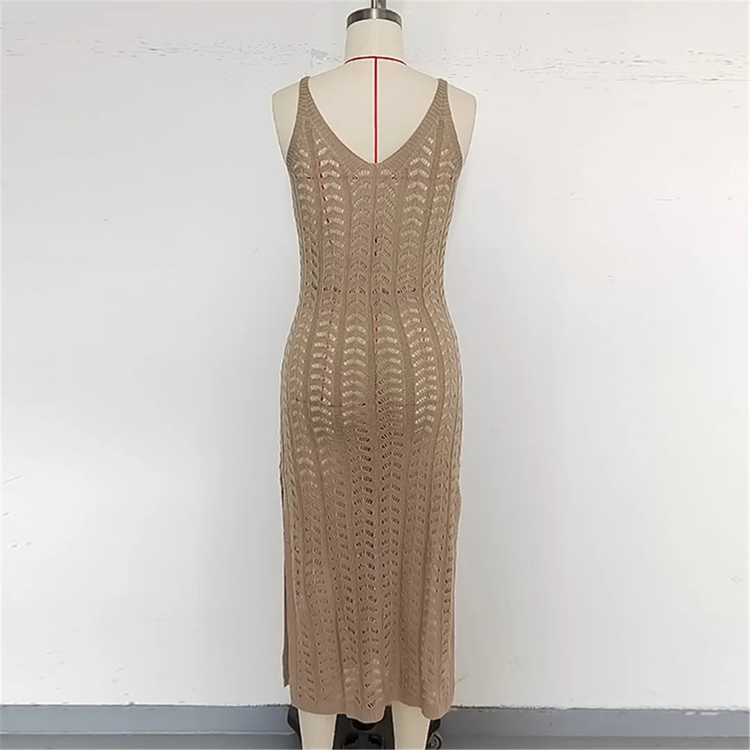 4 Color Hollow Out Sleeveless Crochet Knitted Tunic Beach Cover Up Cover-ups Beach Dress Beach Wear Beachwear Female Women K6783
