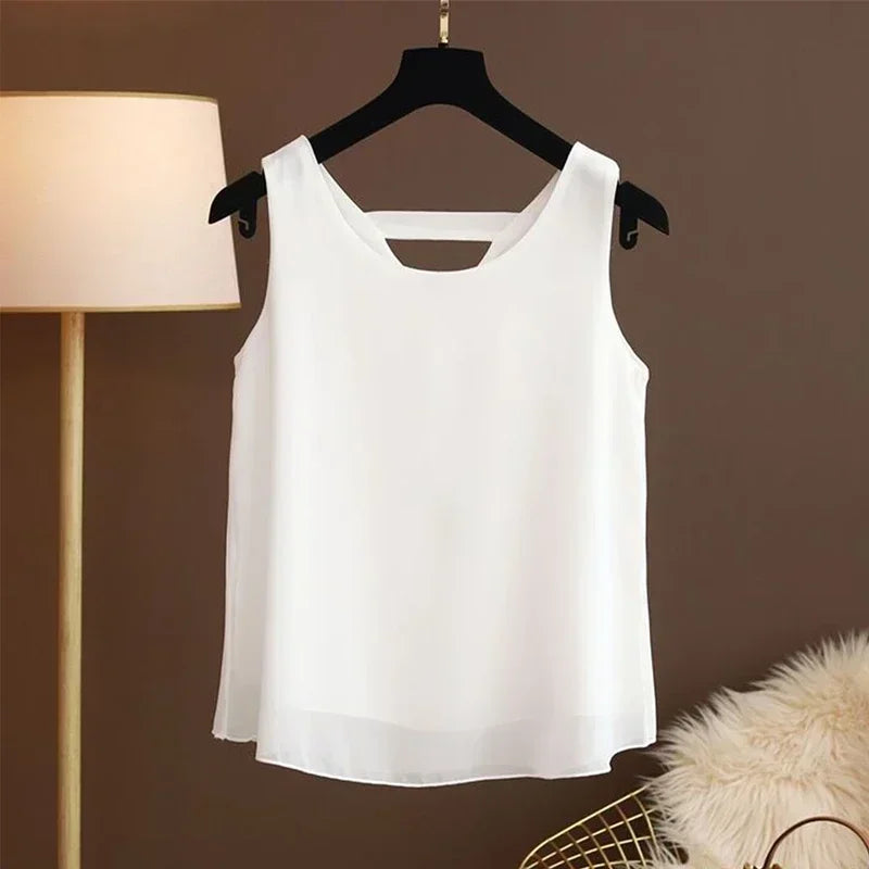 Star with The Same Halter Chiffon Vest Women's Loose Top Summer New Wear Outside with Sleeveless Short Bottom Shirt MOYISU L-5XL