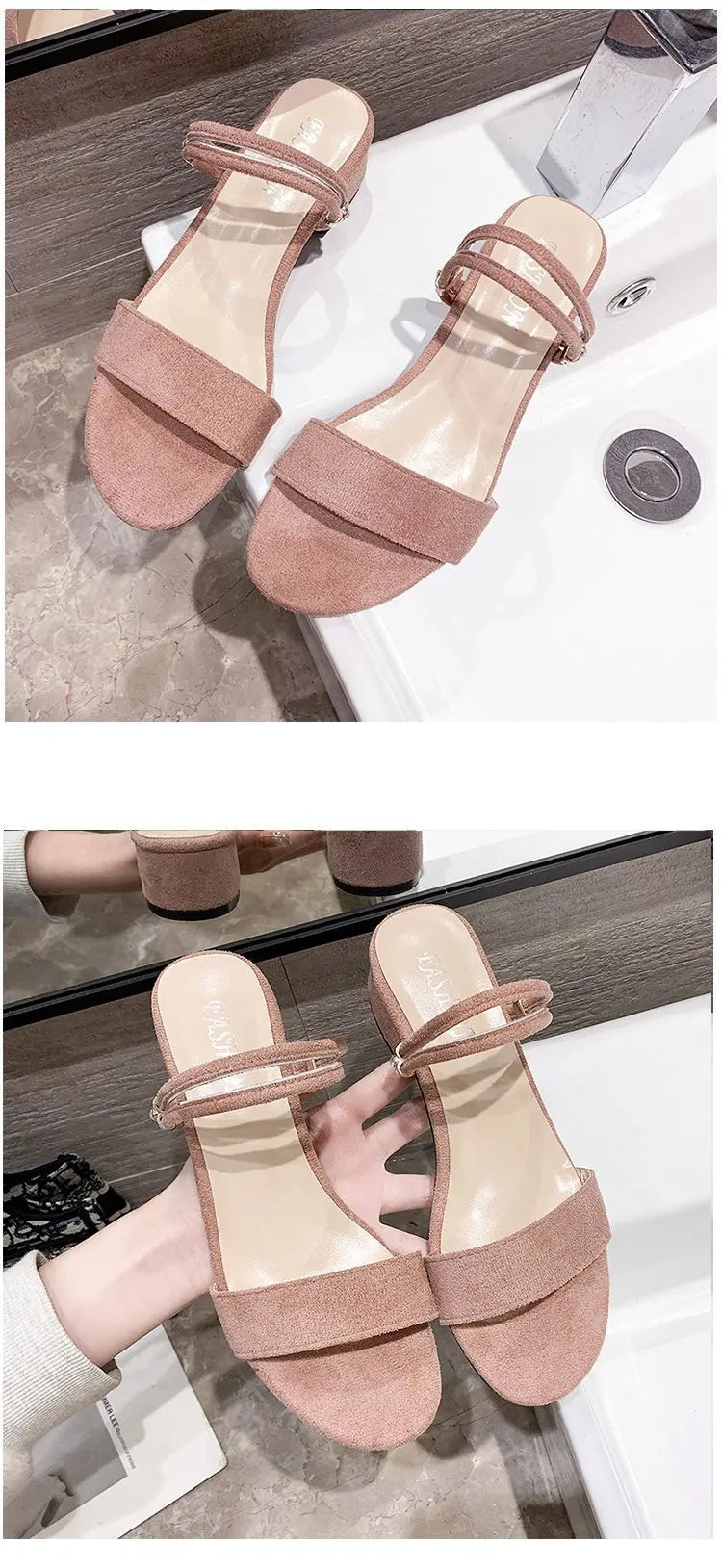 Women Sandals Chunky Heels Slides Summer 2026 Elegant Shoes Women Slipper Big Size 34-42 Fashion Summer Sandal Women