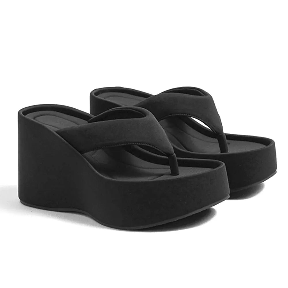 2026 Brand New Flip Flops Sandal Summer Black Platform Sandals Women Outdoor Slipper Wedges Slides 10cm High Heels Shoes Mules