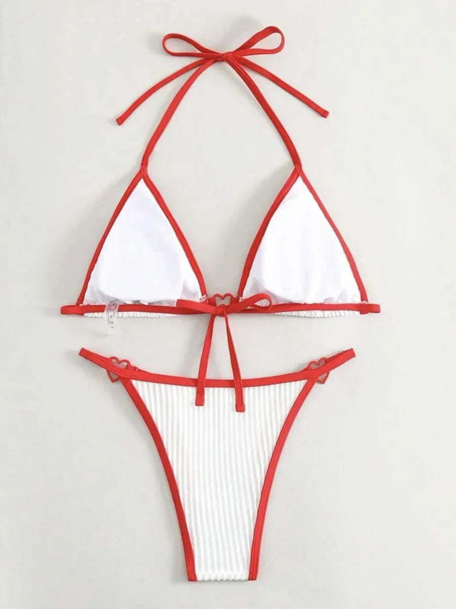 Sexy Ribbed Heart Shaped Halter Micro Bikini 2025 Women Swimsuit Female Swimwear Two Pieces Bikini Set Bathing Suit Swim Lady