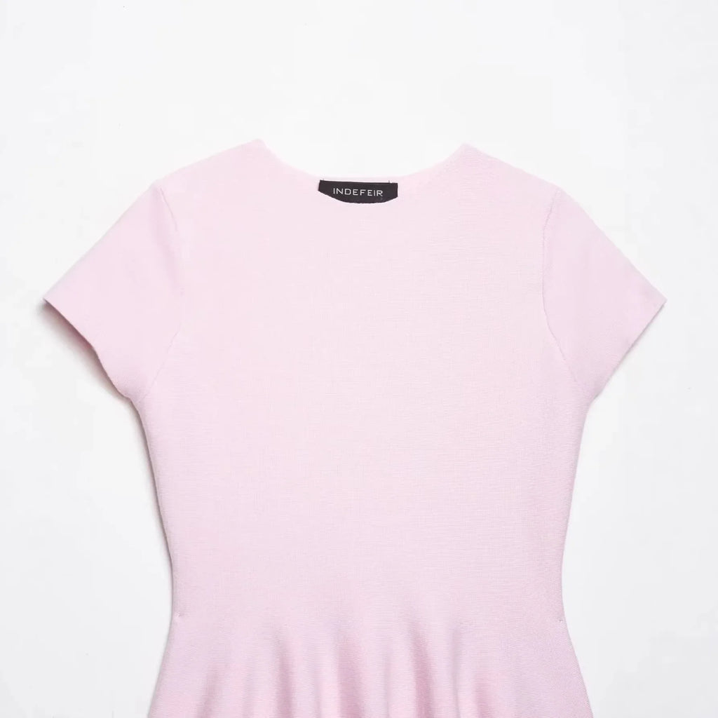 Women's Fashion Skirt Knit Top Women Pink Solid Color V Neck Short Sleeve Knit Top Hem Slim Fit Casual Elegant For Summer HFZN