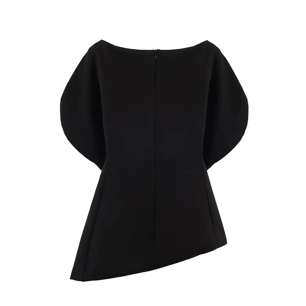 Women's Fashionable Elegant Versatile Puff Sleeve Top Women Boat Neck Puff Sleeve Hem Blouse Solid Color Slim Fit Top ASH4