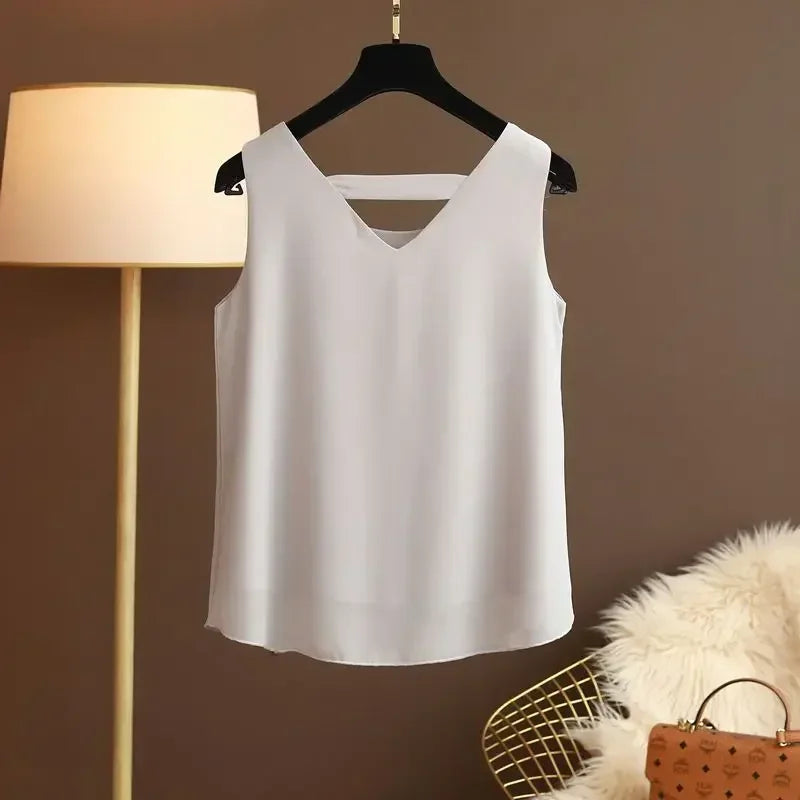 Star with The Same Halter Chiffon Vest Women's Loose Top Summer New Wear Outside with Sleeveless Short Bottom Shirt MOYISU L-5XL