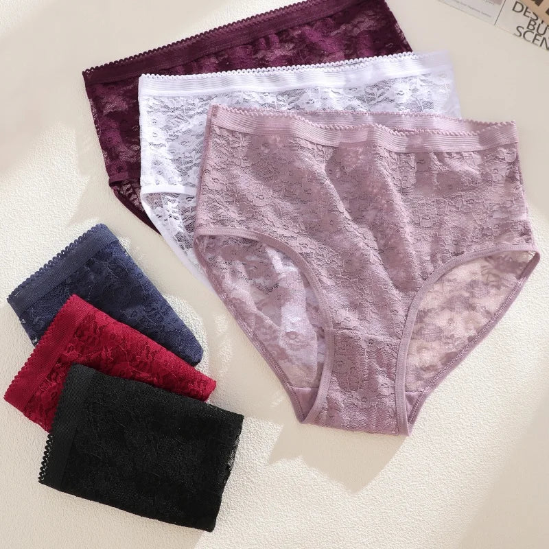 FINETOO 3PCS Women Lace Panties Sexy Hollow Underpants Sexy High Waist Lace Panty Elegant& Romantic Ladies Breathable Underwear