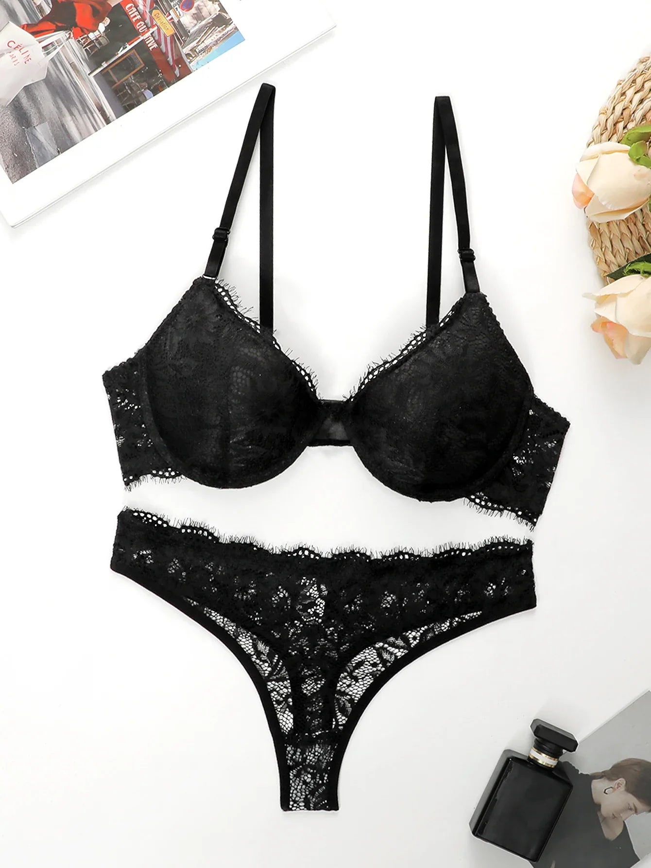 High Quality Simple And Sexy Lace Women's Push Up Two-piece Bra And Underwear A3107