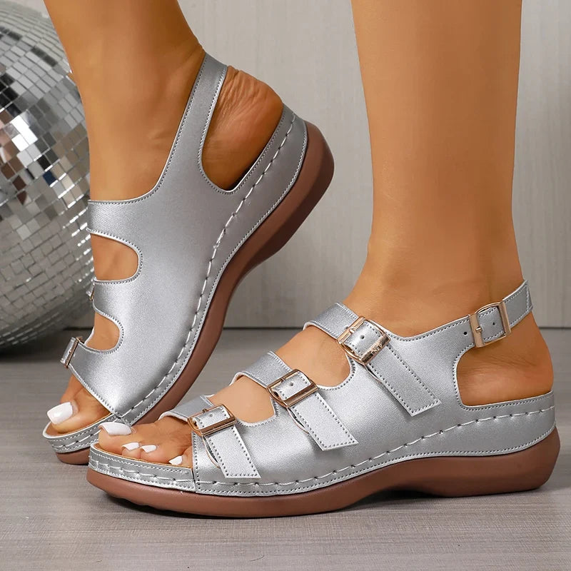 Gold Buckle Decor Thick Sole Sandals Women Summer Lightweight Platform Sandles Woman Plus Size 42 Wedges Gladiator Sandalias