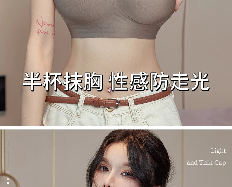 MOYISU Low Back Bra Small Chest -Thickened Pads Convertible Straps Seamless Enhancer for Dresses Elegant Exposed Shoulder Design